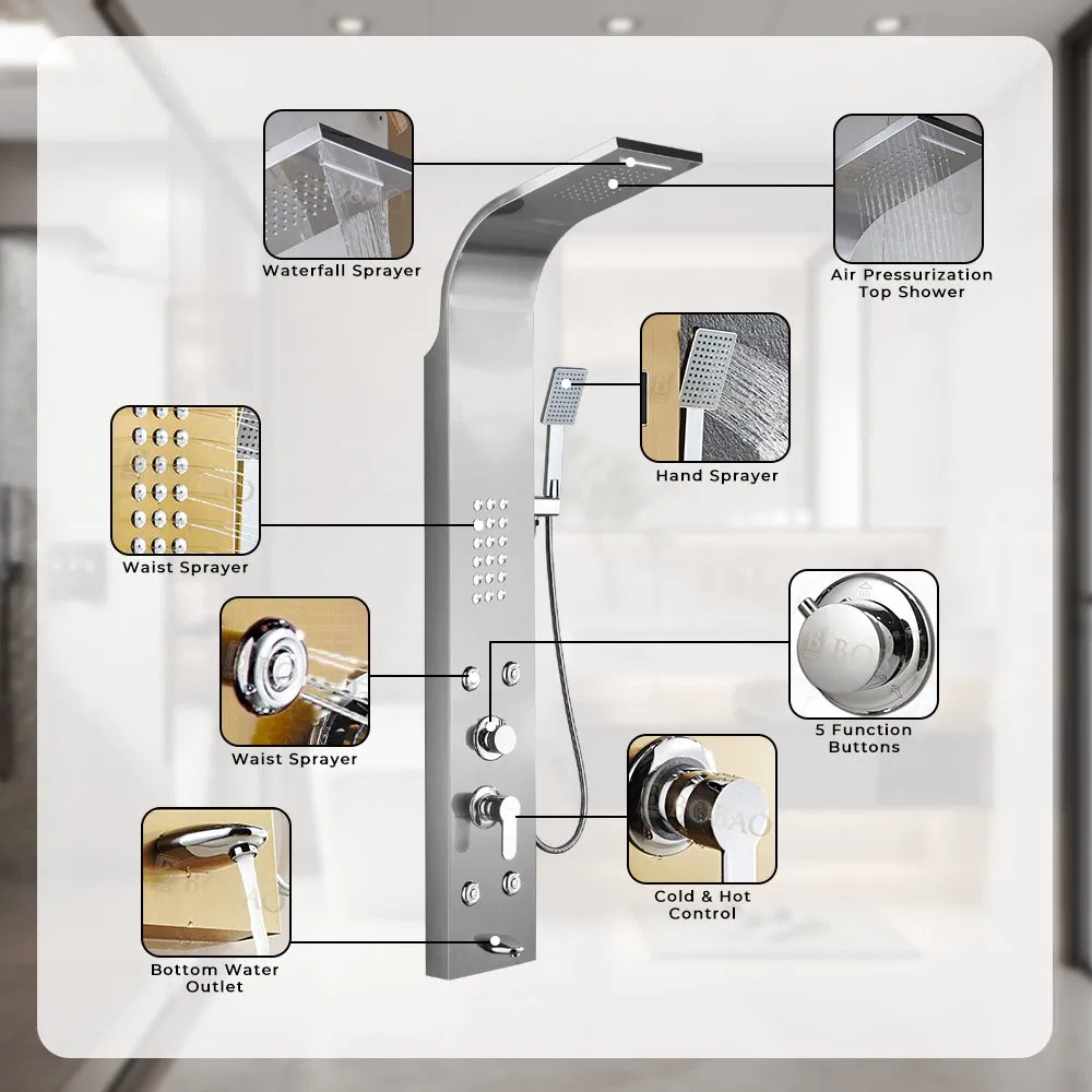 Sleek Modern Stainless Steel Shower Panel with Matt Black Finish