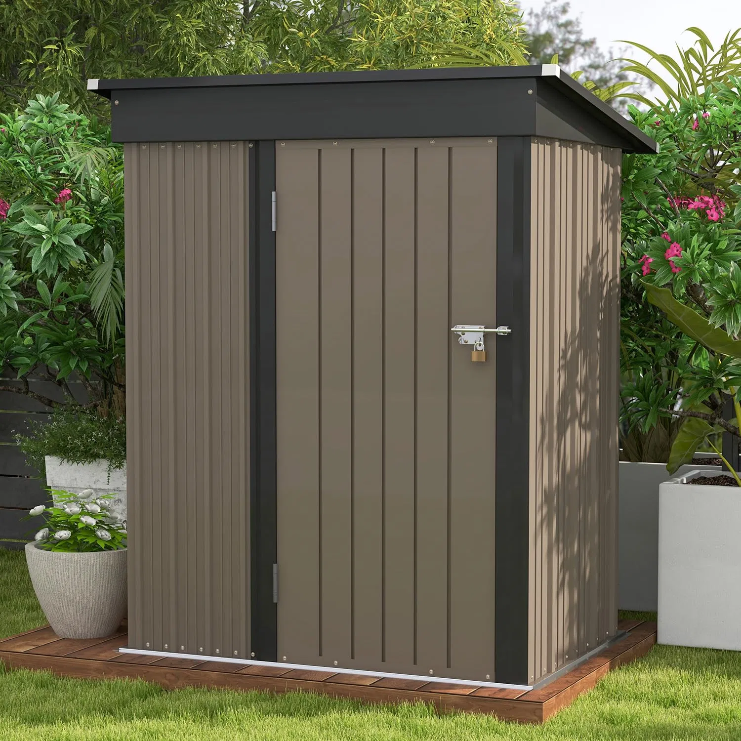 5X3 FT Outdoor Storage Garden Shed with Sloping Roof and Lockable Door