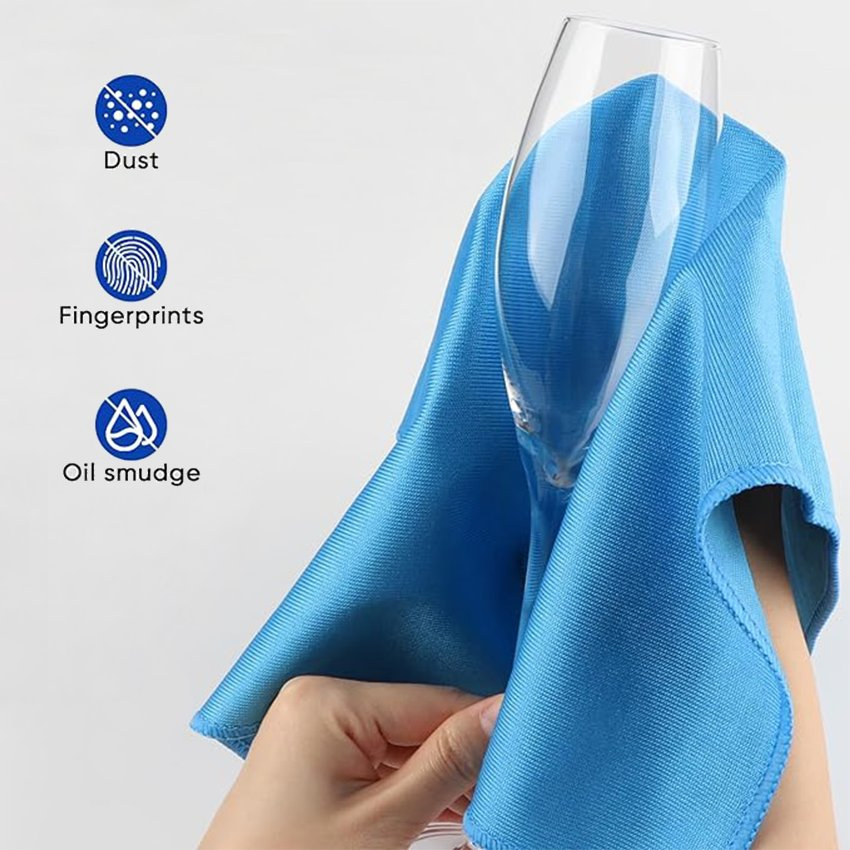Blue Car Window Glass Cleaning Microfiber Cloth, 16"X16" (40X40cm) , Lint-Free, Streak-Free