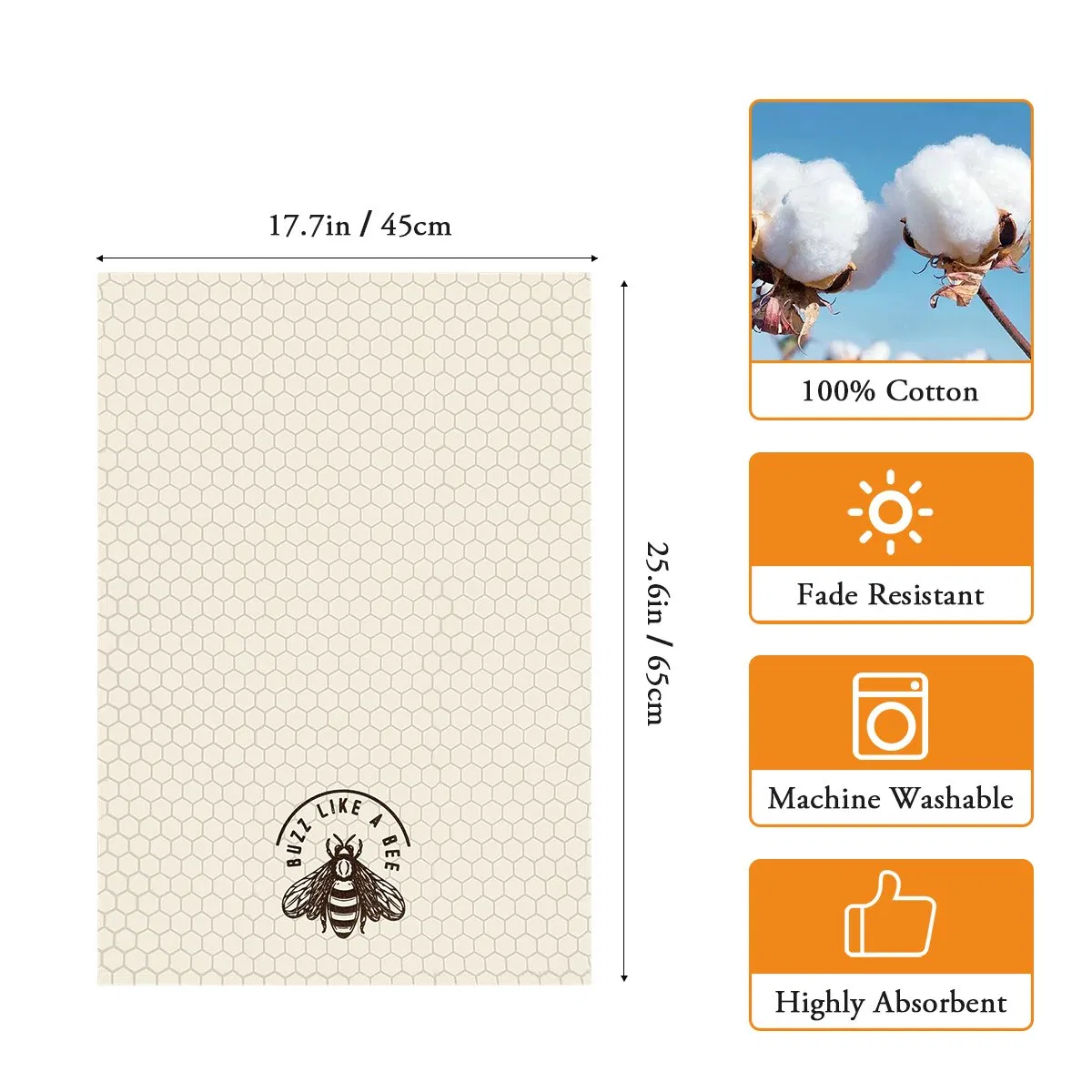 Custom Printed Logo Super Absorbent Fast Dry Wholesale Bee Cotton Cleaning Hand Tea Towel