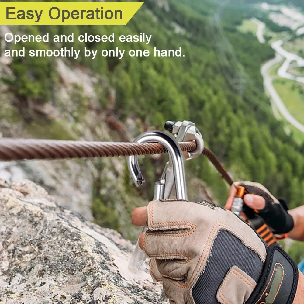 M4-to-M14 Stainless Steel Heavy Duty Carabiner Clips with Round Hole Snap Hook