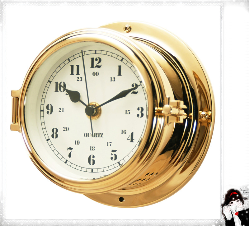 Nautical Radio Room Clock Brass Case Dial 180mm