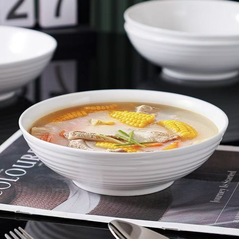 8.75"Soup Bowl White Emboss Ceramics Porcelainware Tableware