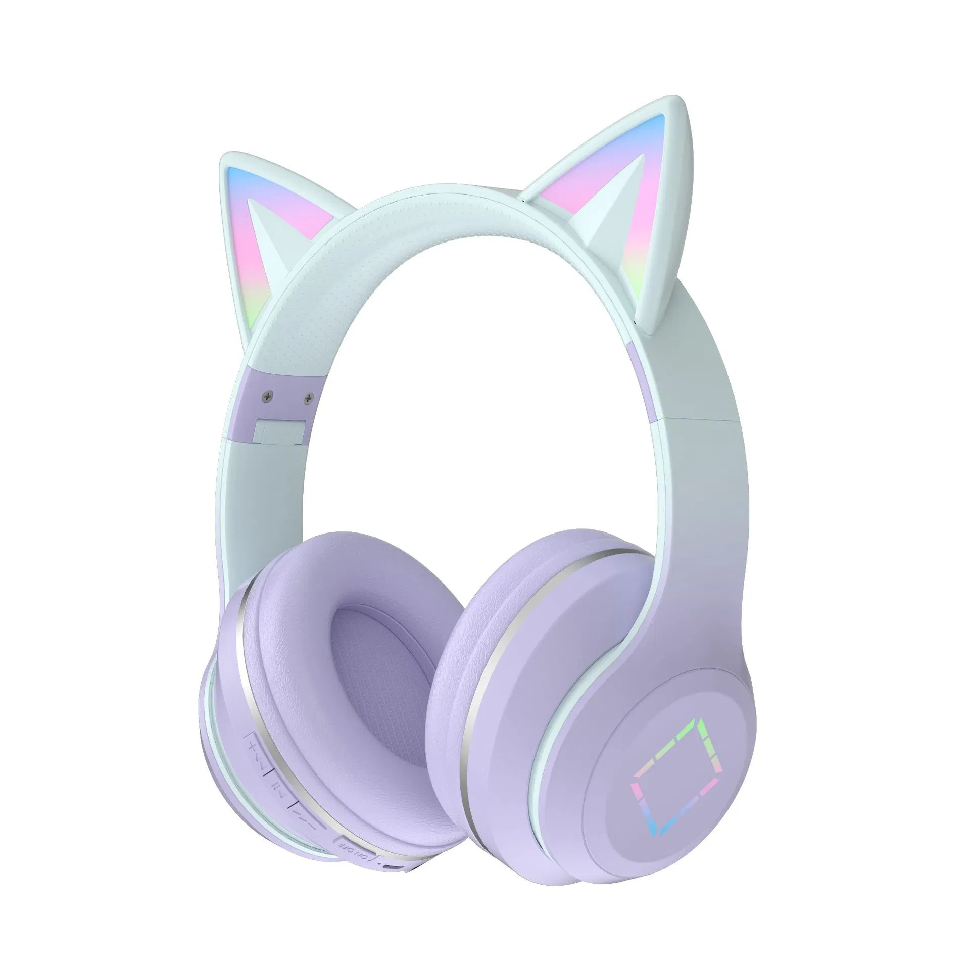 New Arrival Gradient Color Cat Ear Over Ear Wireless Bluetooth Headphones
