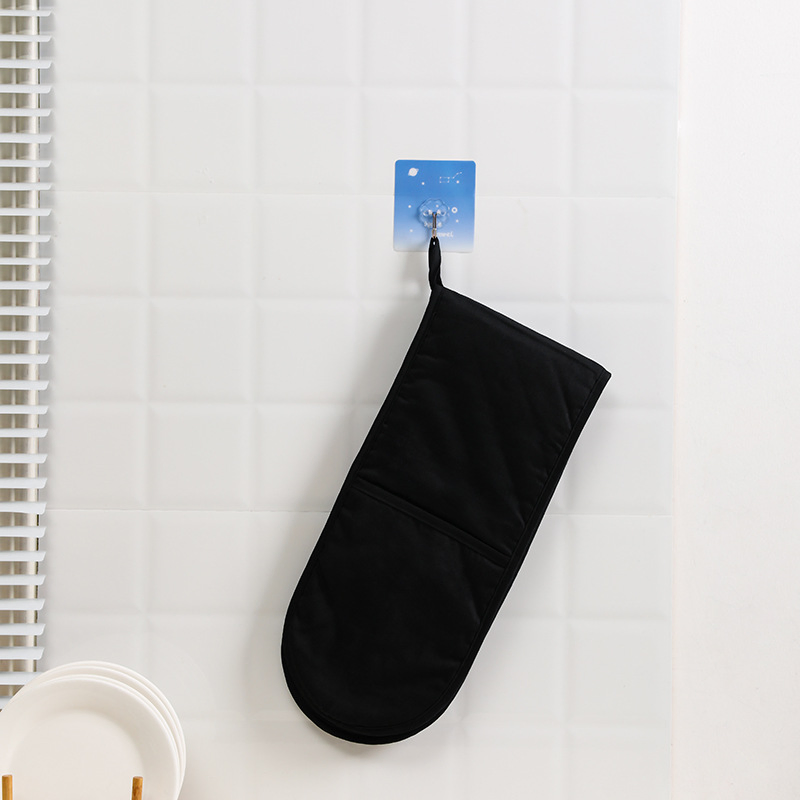 Esun Silicone Non-Slip Design Black Double Oven Mitts with Ropes for Cooking Baking