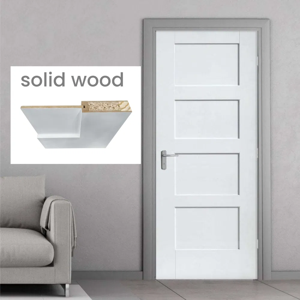 4 Panel White Primer MDF Interior Wooden Shaker Door for Bedroom