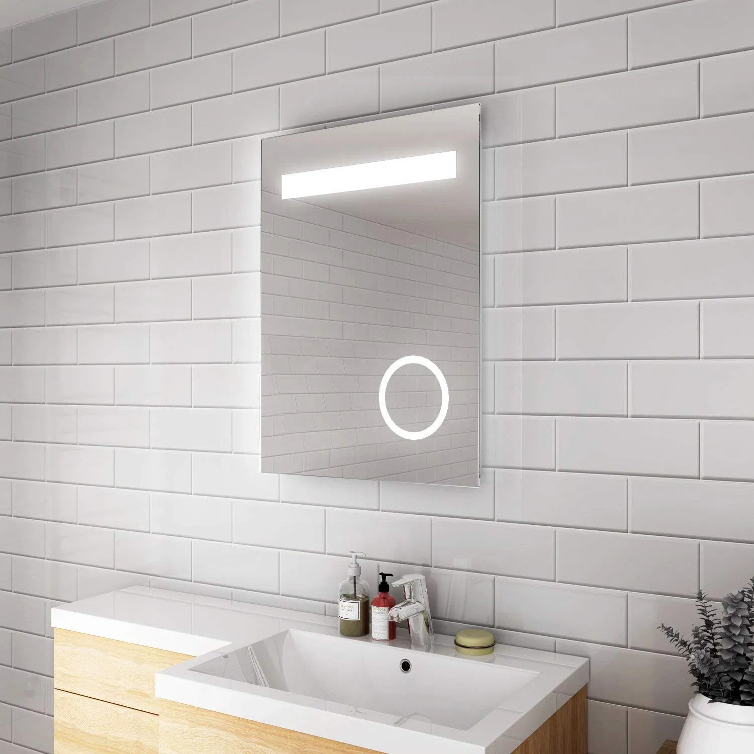 Modern Illuminated Smart Bathroom Mirror with Adjustable Brightness and Color