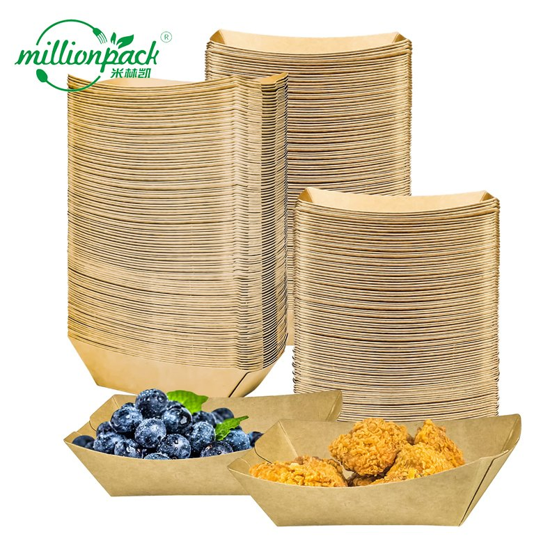 Eco Compostable Kraft Paper Food Tray Disposable for Snack Bar Use