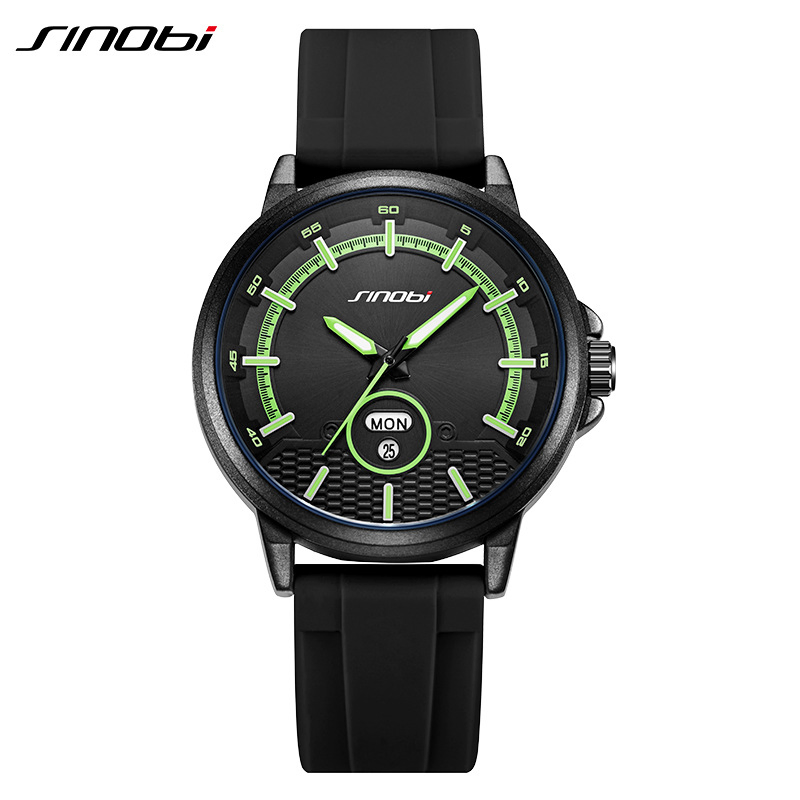 Sinobi S9918g Fashion Sports Men's Multi-Functional Calendar Waterproof Silicone Quartz Watch