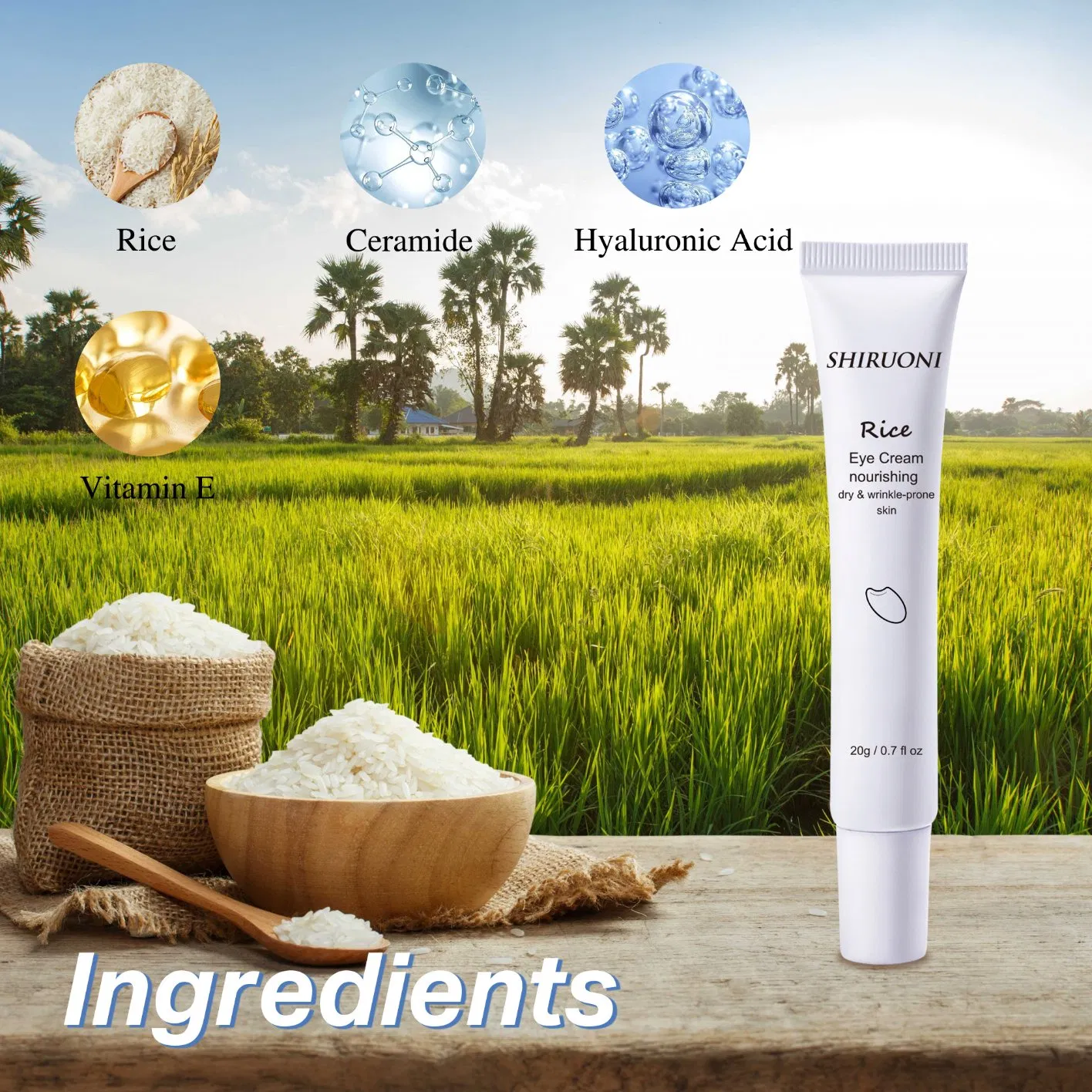 Wholesale Nourishing Moisturizing Lifting Firming Anti-Aging Rice Eye Cream for Skin Care