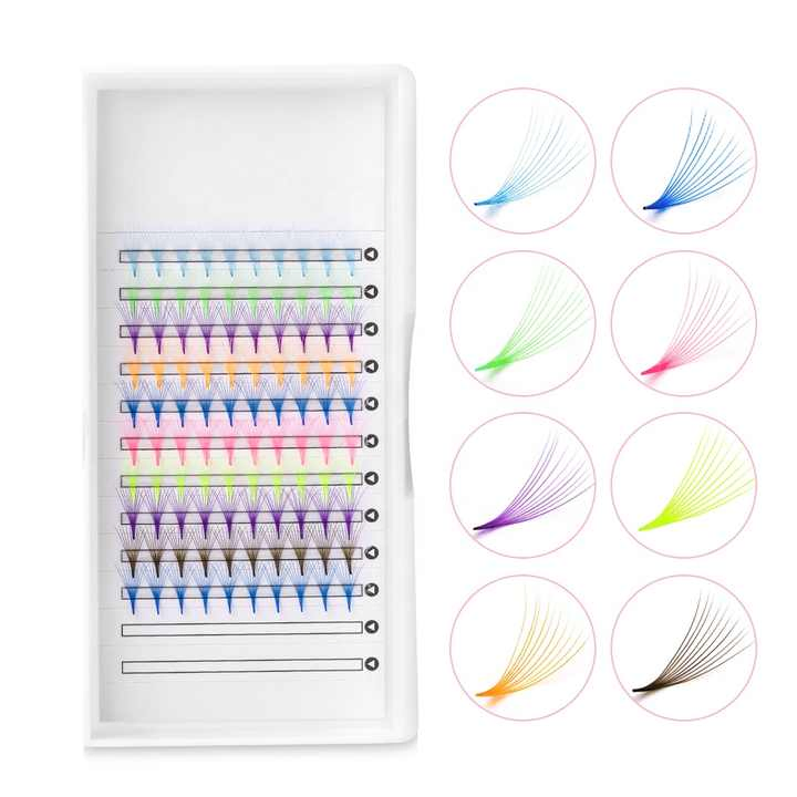 Hot Sale Handmade Russian 10d Pointy Base Premade Volume Fans Rainbow Colored Easy Fan Eyelash Extensions