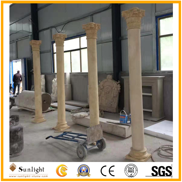 Top Quality Hand Carved White/Yellow Marble Sandstone Column for Building and Decoration