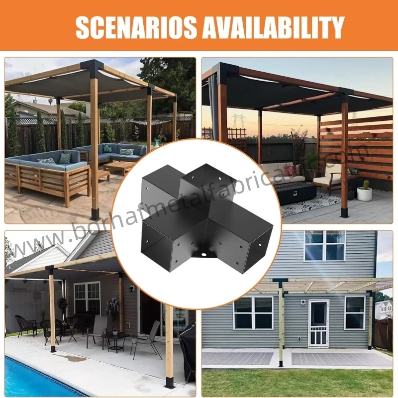 Black Powder Coated Pergola Brackets Easily Assembled Wood Steel Corner Brackets
