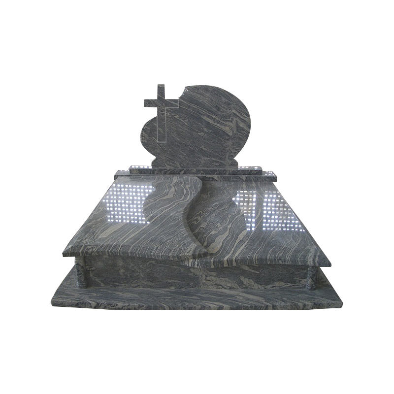 Elegant Customized Black Granite Double Heart Tombstone Memorial