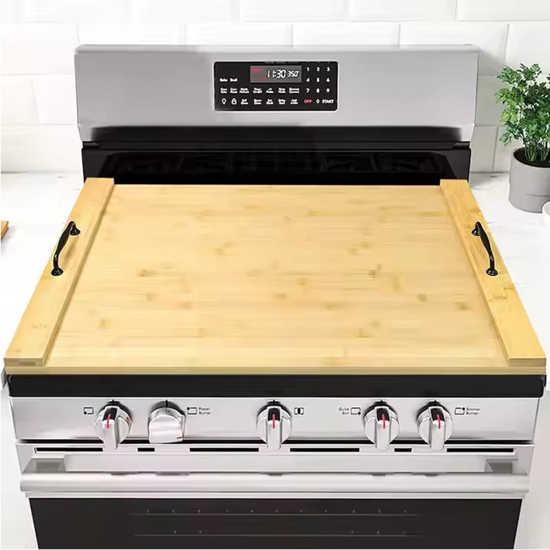 Bamboo Wood Noodle Board Chopping Cutting Board with Handles for Electric & Gas Stovetop Cover
