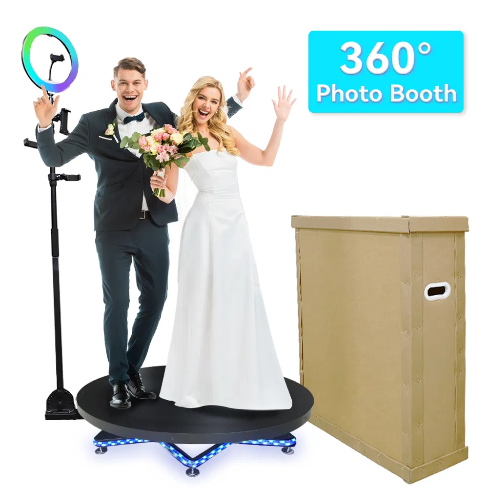 360 Photo Booth Machine 40"/100cm Video Selfie Booth Automatic Rotating Spinner Platform with Ring Light