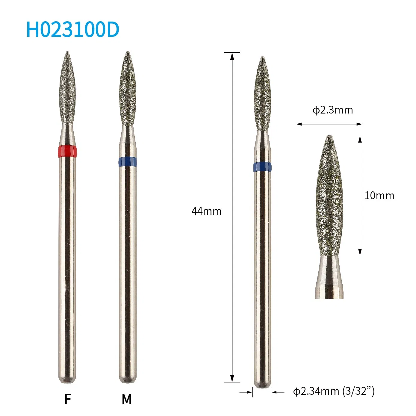 2.3mm Flame Russia Style Dry Use Medical Grade Stainless Steel Diamant Nail Drill Bit