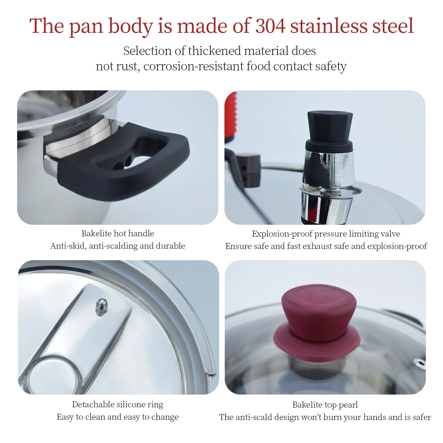 Safety Explosion-Proof 304 Steel Pressure Cooker One-Click Open Cooker