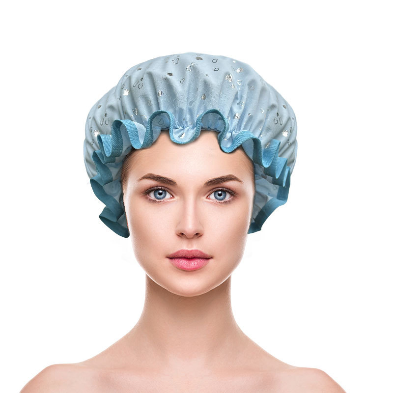 Double-Layer Waterproof Shower Cap for Women at Home, Kitchen Oil-Proof Hair Cap and Thickened Shampoo Cap
