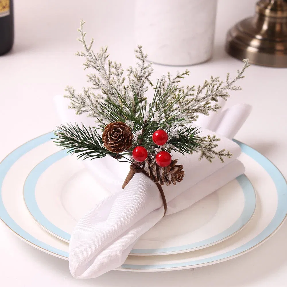 Cedar Red Fruit Napkin Ring Champagne Bottle Decorated Christmas Tree Napkin Ring for Christmas