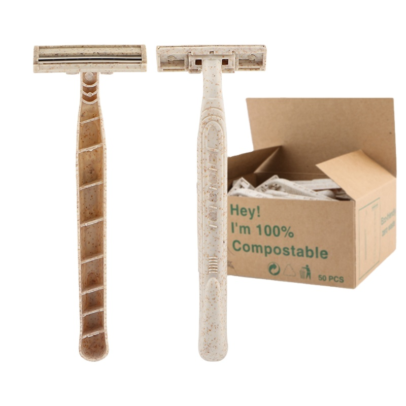 Natural Color Twin Blade Recyclable Shaving Razor with Eco Friendly Material Handle