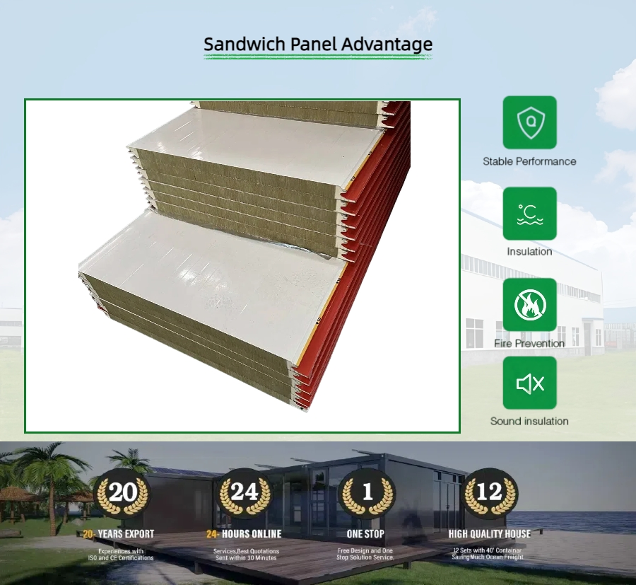 Glass Wool Sandwich Panel for Industrial Factory Exterior Wall Installation