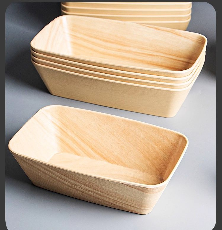 Customizable Melamine Square Serving Tray Set in Wooden Finish
