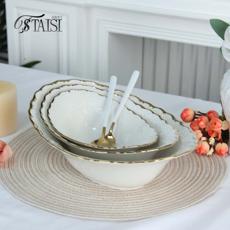 Ry008-Bowlov Porcelain Salad Spaghetti Bowl Oval Serving Side Dishes Plate Deep Soup Bowls for Kitchen Eating & Restaurant