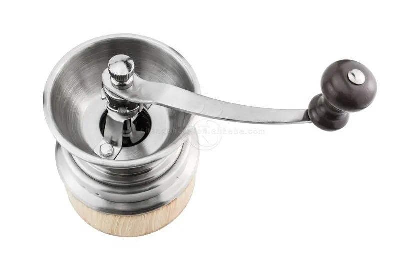 Stainless Steel Ceramic Core Manual Coffee Burr Grinder with Wooden Manual Burr Coffee Grinder Wholesale