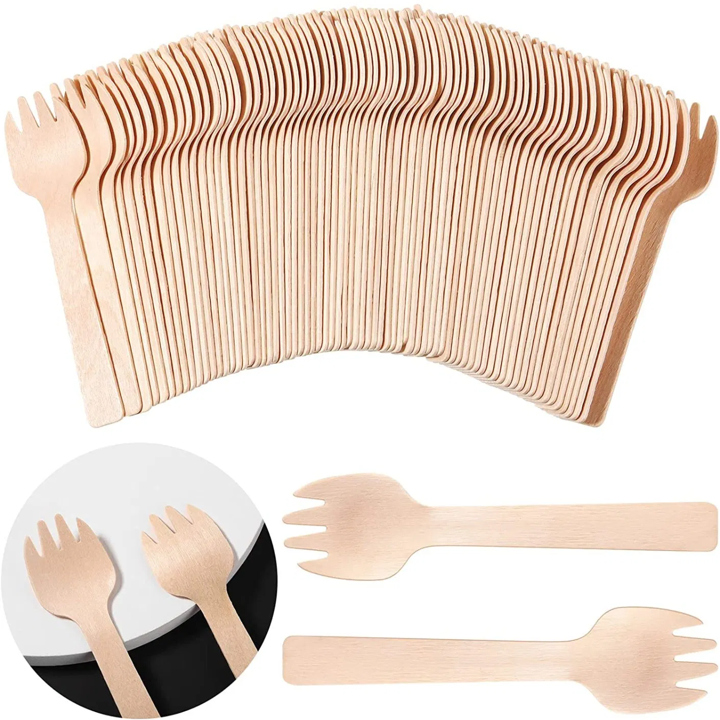 Disposable Wooden Mini Forks Small Sporks Cutlery Compostable Forks