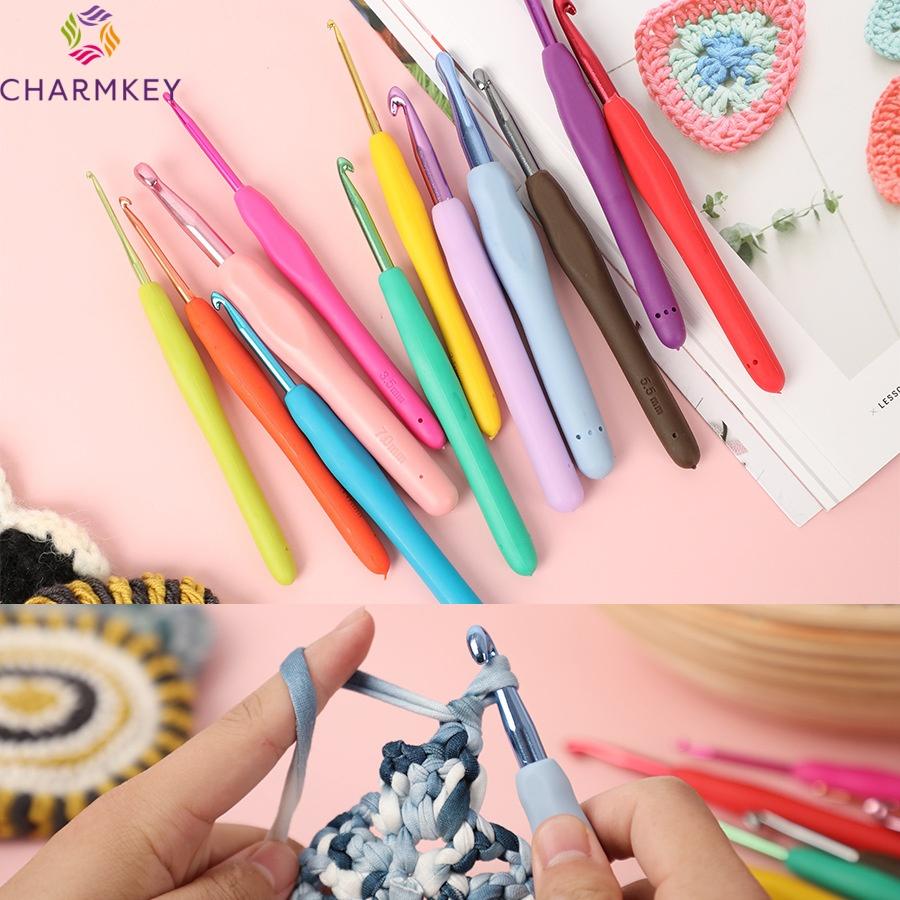 Best Price 12sizes Soft Rubber Handle Colorful Aluminum Crochet Hooks for Knit