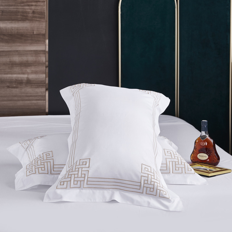 Duvet Cover Bed Sheets Four Piece Set Bed Linen Custom OEM 60s Cotton Satin Solid Plain Color White Embroidery Home Textile Hotel Bedding Set for Hotel