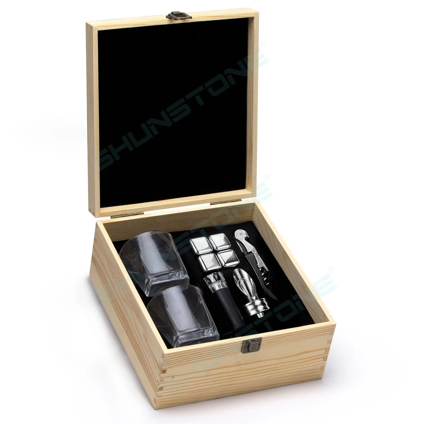 Creative Square Crystal Whiskey Wine Glasses Gift Set with Wine Accessories Novelty Company Promotion Gifts Set for Men Women