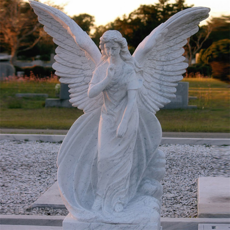 Cemetery Memorial Angel Statue White Marble Angel with Heart Sculpture Headstone Monument