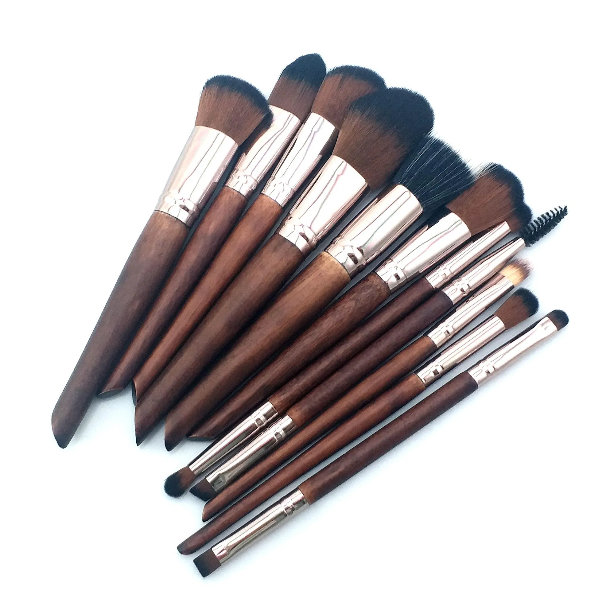 High Quality Wood Cosmetic Brush Set with PU Pouch