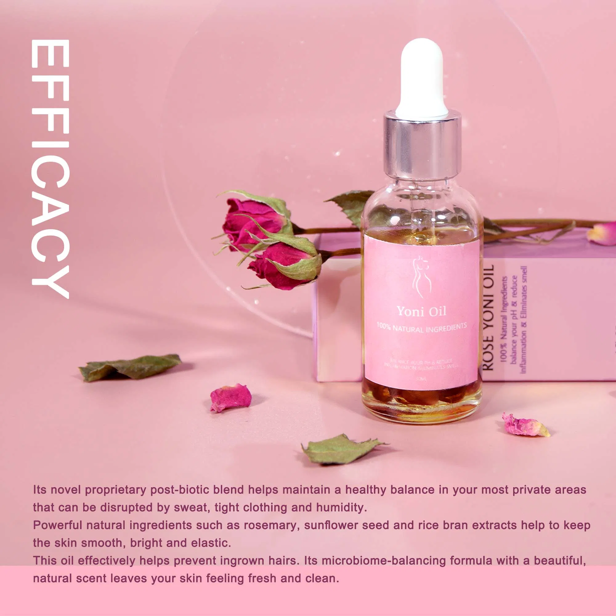 Private Label 100% Natural Formula Intimate Rose Yoni Oil Inflammation Vegan Intimate Care Products Essential Oil Custom Brand