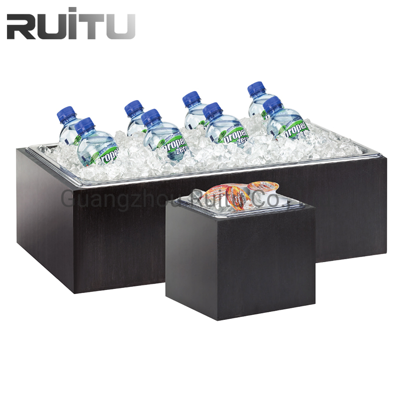 Wood Base Ice Buckets Beverage Housing Cooling Wine Drink Display Acrylic Clear Polycarbonate Plate Inserts Ice Cube Champagne Beer Wooden Ice Bucket