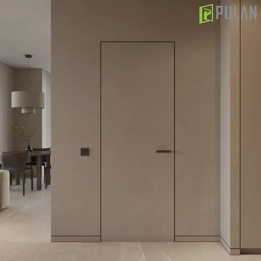 Minimally Hidden Aluminum Frame and Silent Lock Interior MDF Door Skin with PVC Finishing Particleboard / MDF Strip / Solid Wood Core Flush Bedroom Wooden Door