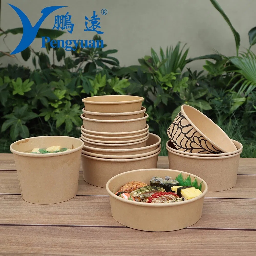 ODM OEM Custom Printed Takeaway Kraft Paper Food Packaging Salad Soup Noodle Bowl with Lid