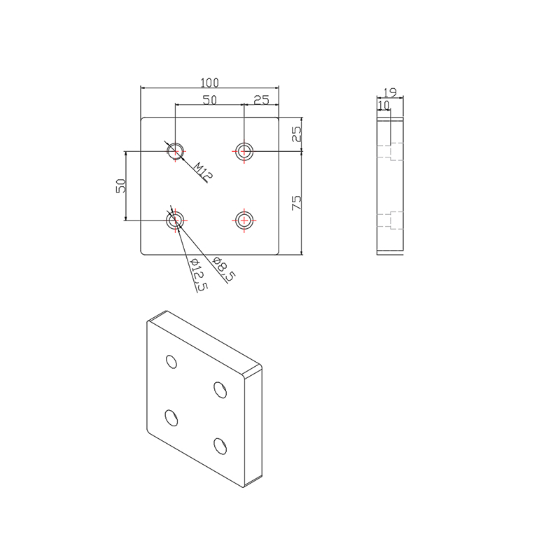 5050d-M12al CNC Manufacture Offset Tap Base Plate Silver Anodizing for Leveling Foot7954