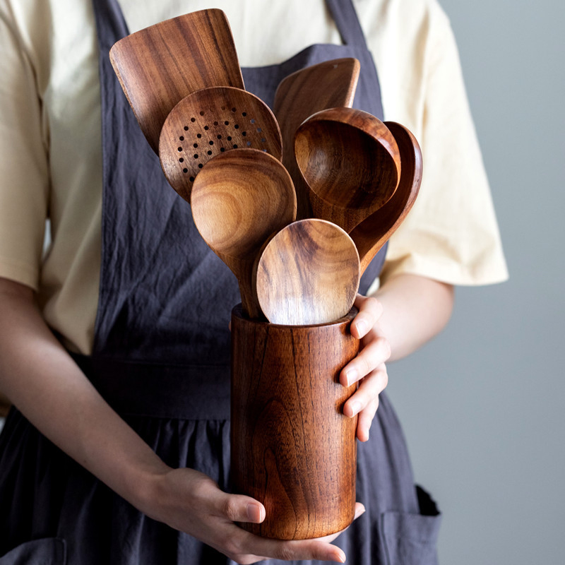 Kitchen Tools Accessories Nonstick Natural and Healthy Acacia Wood Kitchen Cookware Utensils Set Cooking Utensils