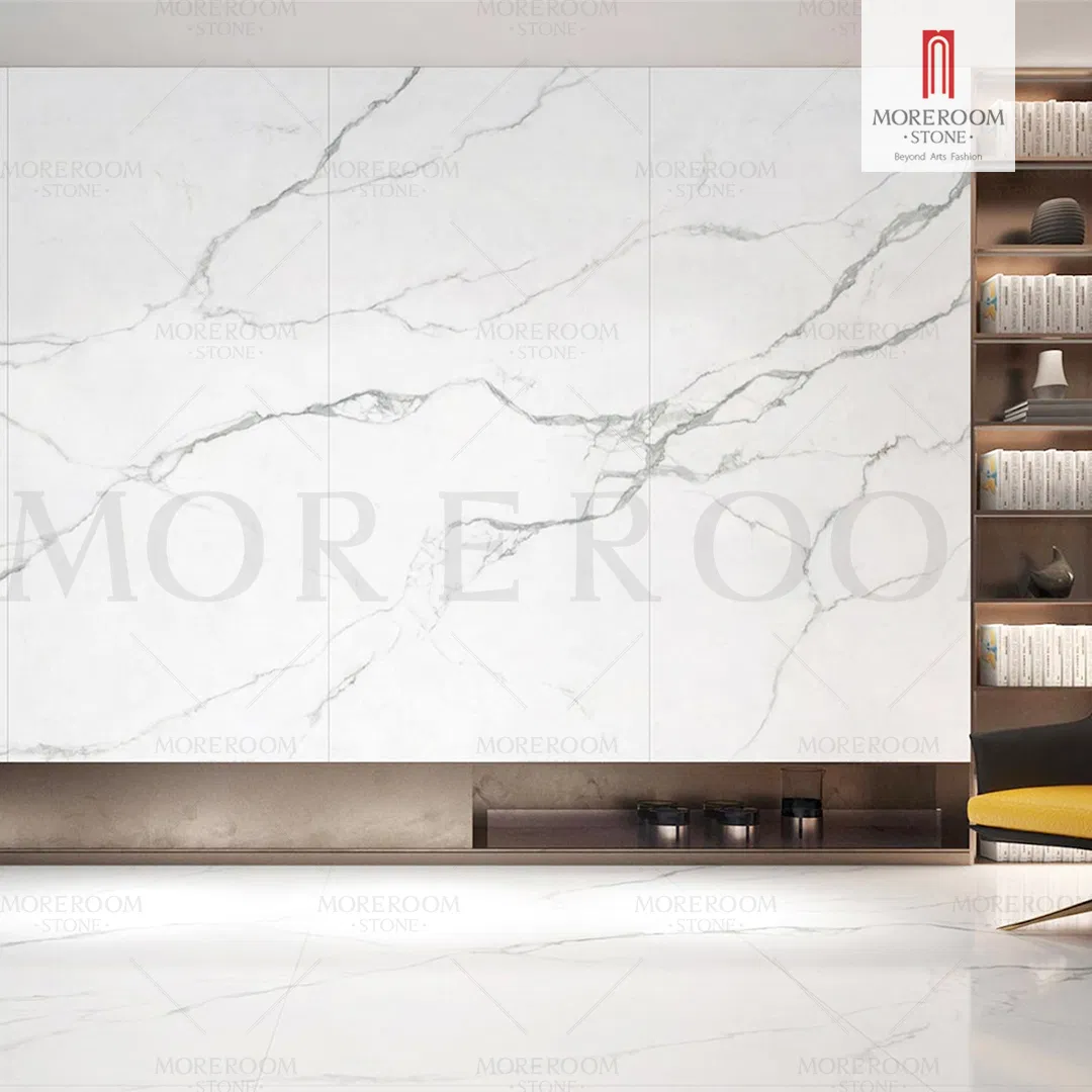 Luxury Stone Statuario Oro Porcelain Polished Glazed Marble Look Slab Tile Cladding Living Room Hotel Interior Decoration Customized Marble Slab