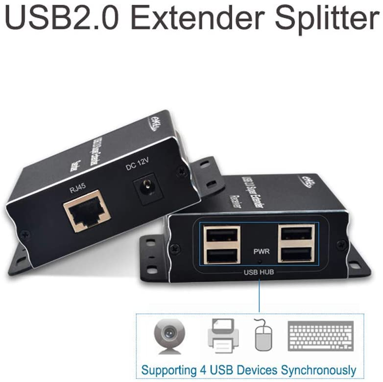 USB 2.0 Extender 196FT Over Cat5e CAT6 Cable 1 Input 4 Ports Output Plug and Play