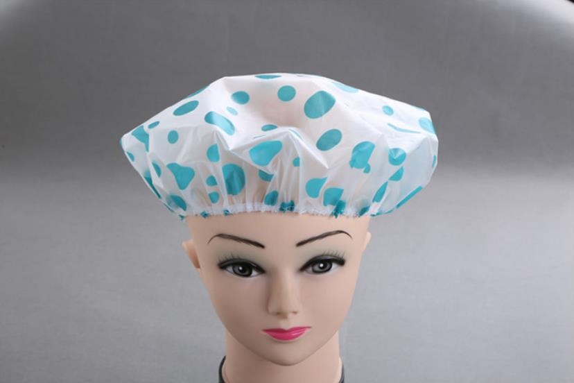 Disposable PE Shower Cap with Heart-Shaped in Blue