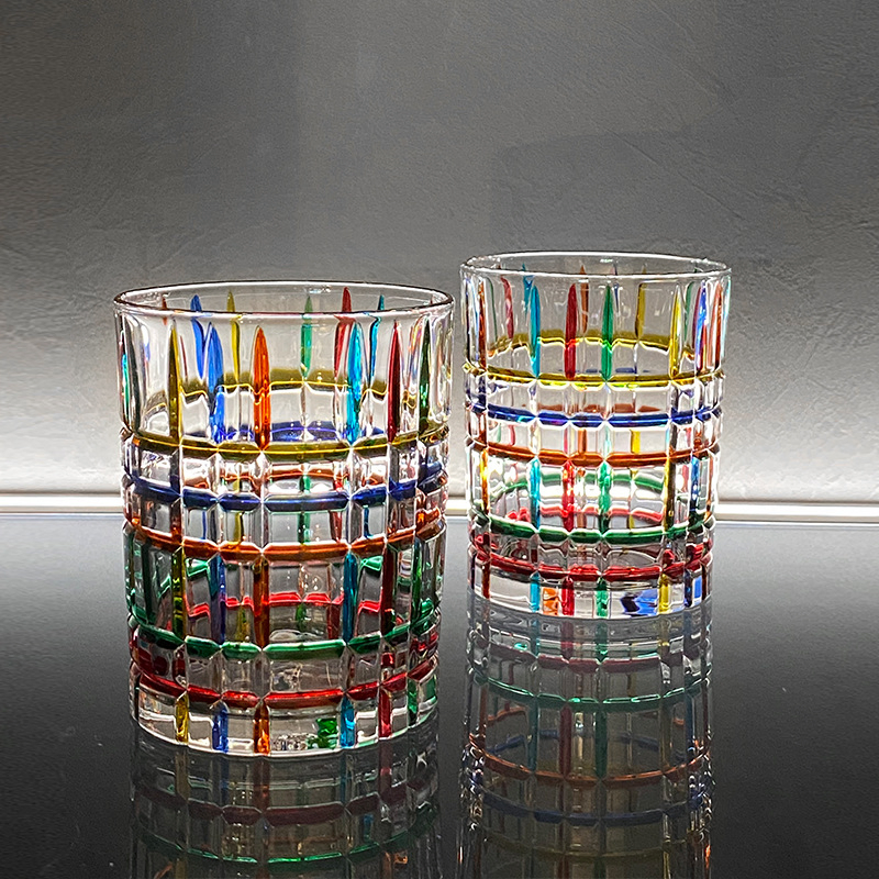 Glass Mug Round Shape Colorful Glass Printed Drinking Cup