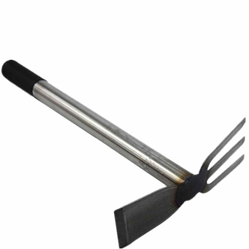 Two Headed 3-Prong Garden Hoe Plant Care Stainless-Steel Gardening Cultivation Fork Hoe