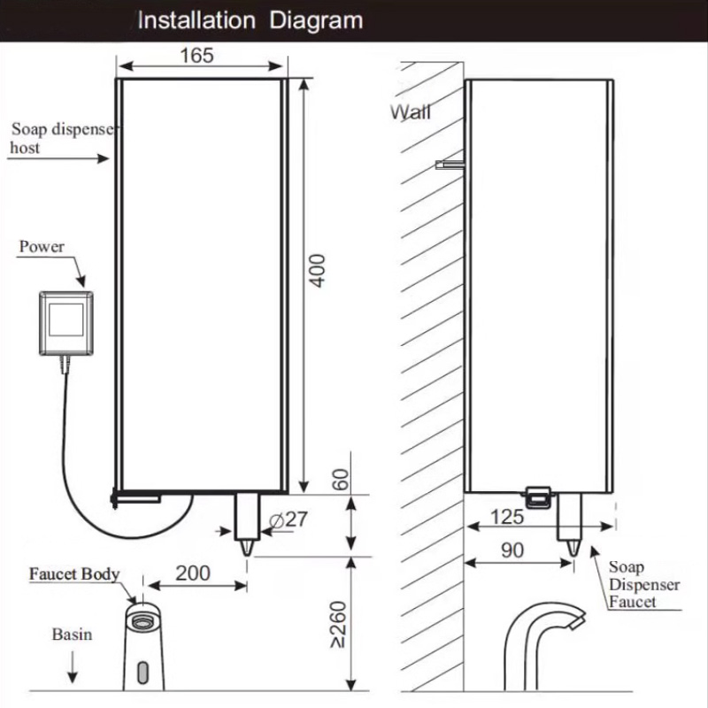 Настенный дозатор для жидкого мыла из нержавеющей стали 304