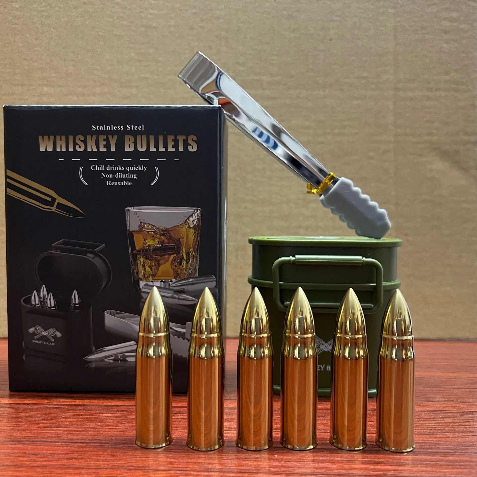 Bullet Whiskey Stones Gift Set 6 Metal Ice Cubes Stainless Steel Whiskey Rocks for Bourbon & Scotch Cool Whiskey Gifts for Men