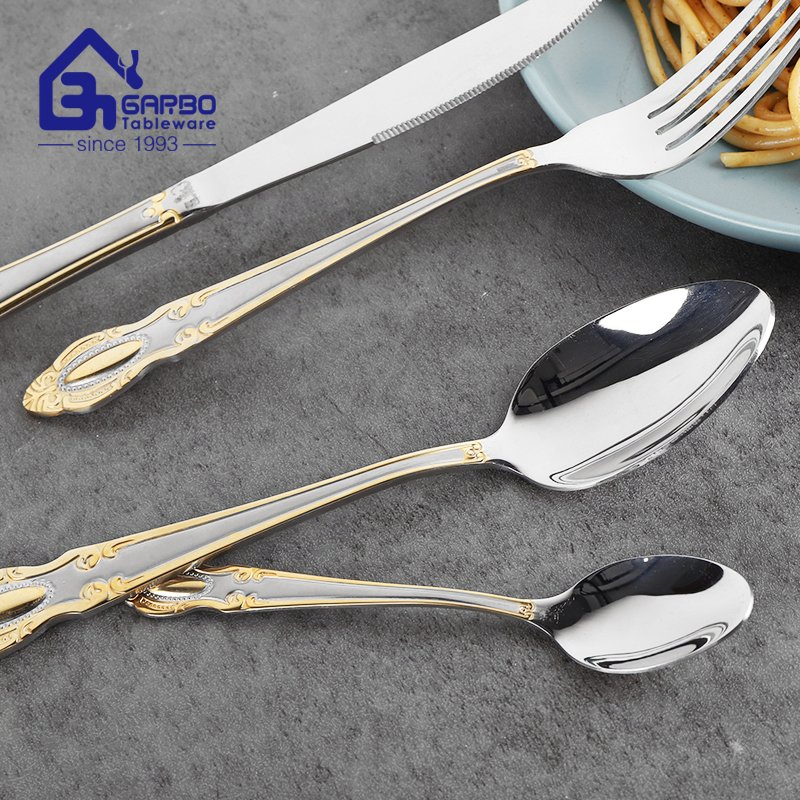 Wholesale Laser Handle Stainless Steel 18/8 Cutlery Set Customized Knife Fork Spoon Tea Spoon Set