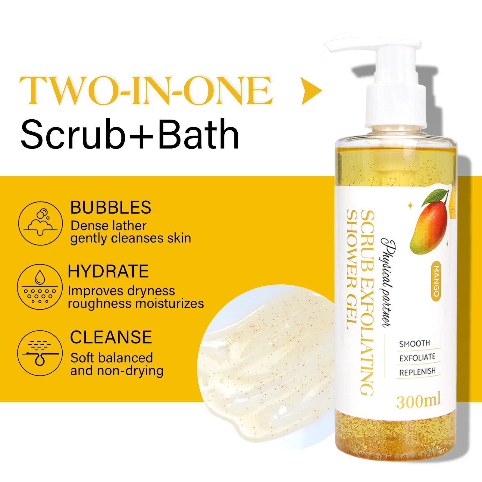 Beauty Cosmetics Body Care Invigorates Brightens Skin Mango Scrub Exfoliating Shower Gel